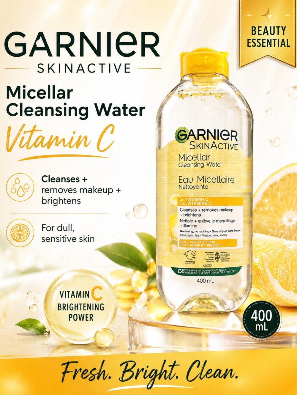 💙 NEW Garnier SkinActive Micellar Cleansing Water Vit C brightening